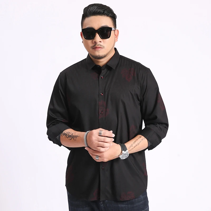 

Men's Shirts Plus Size tree leaf pattern Cotton Dress Male High Quality Long Sleeve Slim Fit Business Casual Shirt