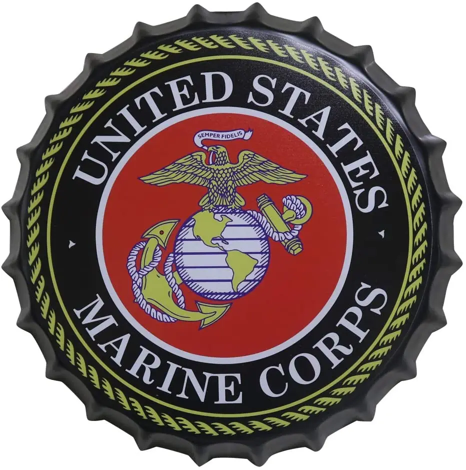 

2but U.S. Marine Corps Decorative Bottle Caps Metal Tin Signs Cafe Beer Bar Decoration Plat 13.8" Inches Wall Art Plaque