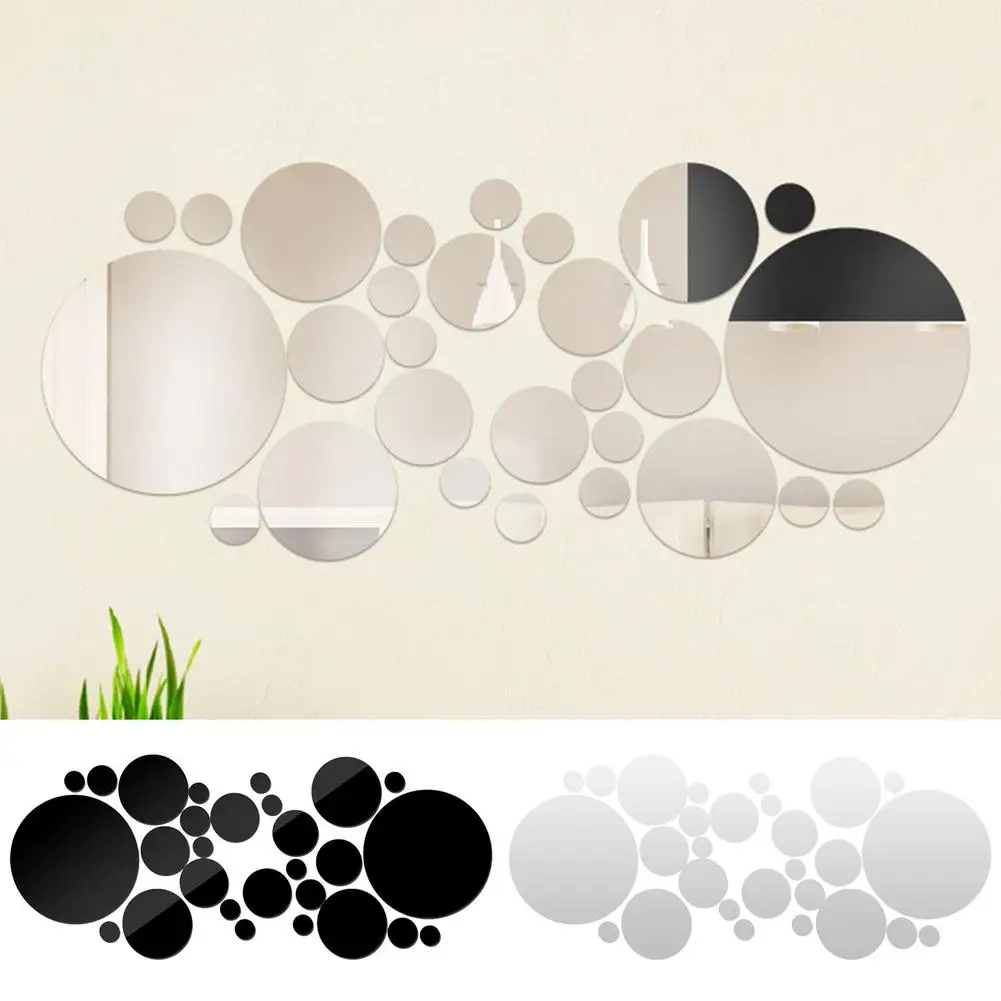

Acrylic Mirror Setting Wall Stickers 28-PCS Circle Removable Self-adhesive Combination Decals Wall Background Decor For Living R