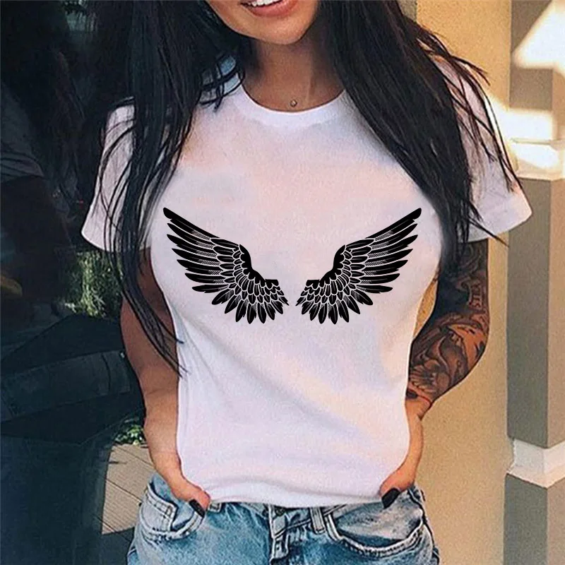 

Fashion New Summer Chest printed T Shirt Ladies T-shirt Leisure Simple White Round Neck Short Sleeve tee shirt femme