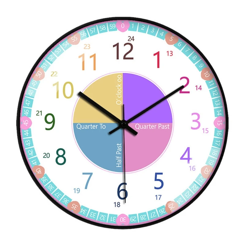

Educational Wall Clock for Children Kid's Teaching Clock Learn to Tell Time Home school Classroom