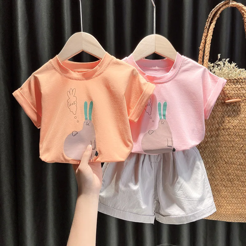 

Детская одежда для девочек, корейский стиль, лето 2020, новые летние повседневные широкие шорты в западном стиле, комплект из двух предметов д...