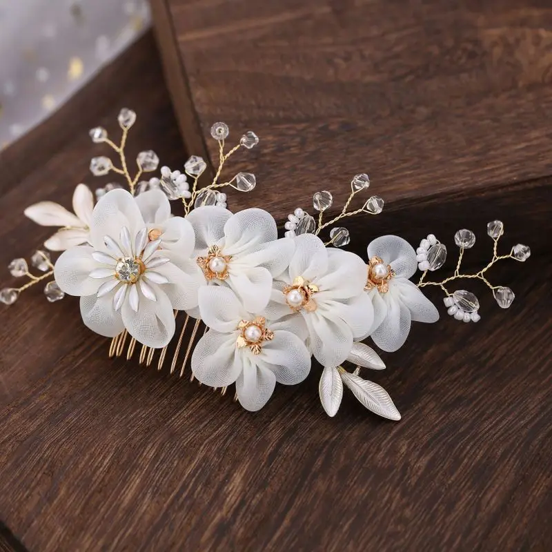 Real New Zinc Alloy Bride Coroa De Noiva Of Spun Silk Yarn Flower Wedding Hair Accessories Bridal Combs Barrette | Украшения и