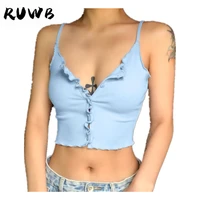 summer women sexy tank top cami singlet tee crop top fungus single breasted slim vest hollow out short sleeveless clothing