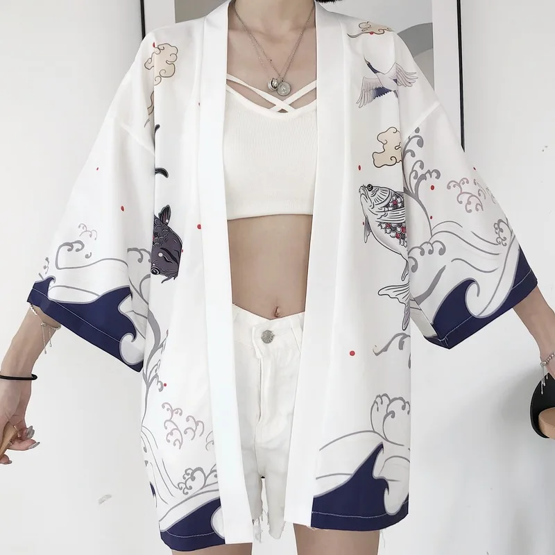 

Long Sleeve Yukata Haori Obi Samurai Kimono Women Graphic Cardigan Anime Shirt Women Japanese Traditional Blouse Harajuku