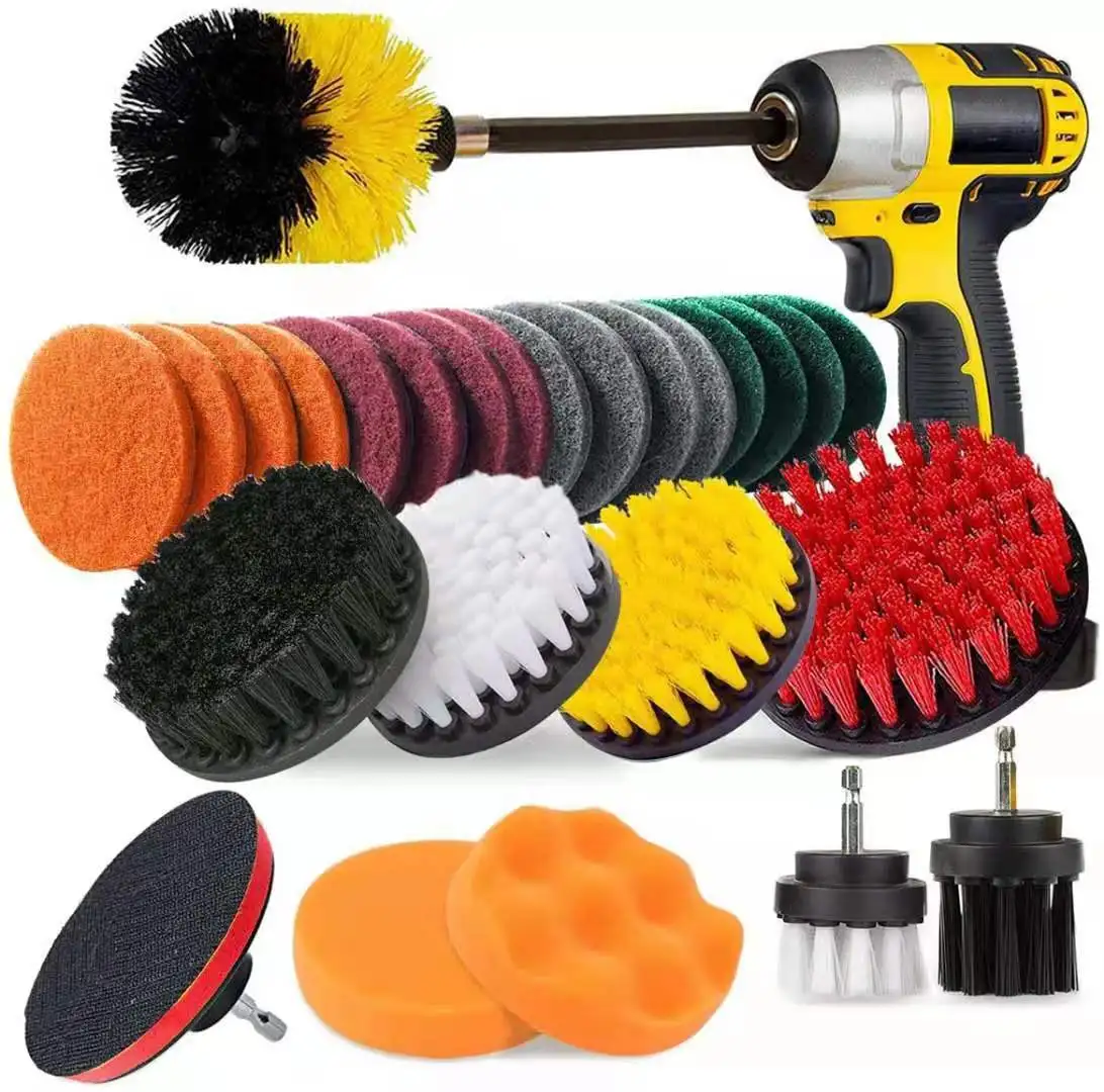 Drill Brush Suit All Purpose Cleaning Scrubbing Cloth Sponge for Bathroom Grout Tile Wood Floor Kitchen Car Care Cleaning Tools