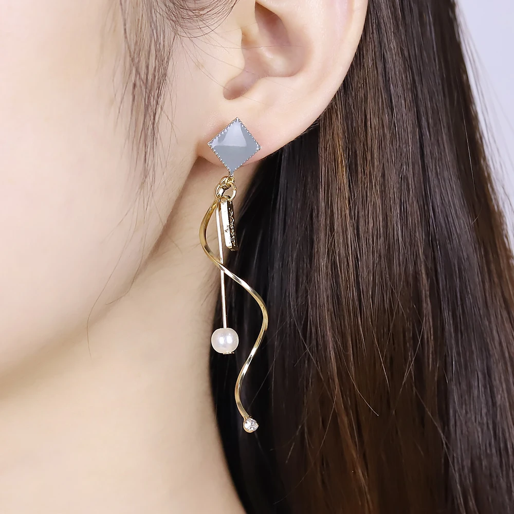 

Vintage Gold Color Bar Long Thread Tassel Pearl Drop Earrings for Women Glossy Arc Geometric Korean Earring Fashion Jewelry New