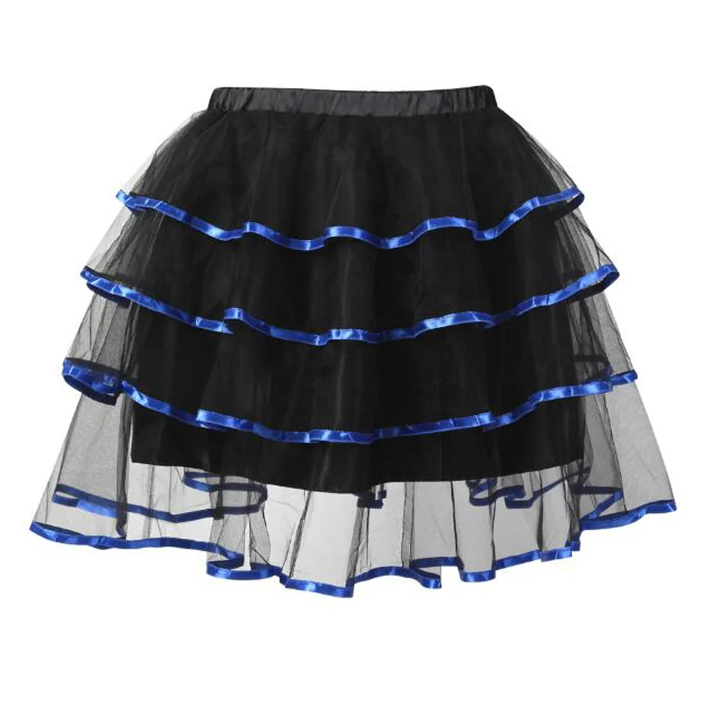 

Women Black Mini Punk Skirt Elastic Waist Layer Ruffle Steampunk Skirt Club Showgirl Bottoms Short Party Gothic Skirt Jupe Femme