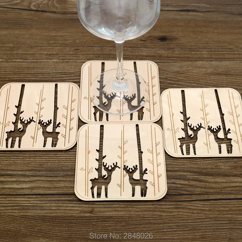 Лазерная резка древесины уникальные лесные животные подстаканник с орнаментами.