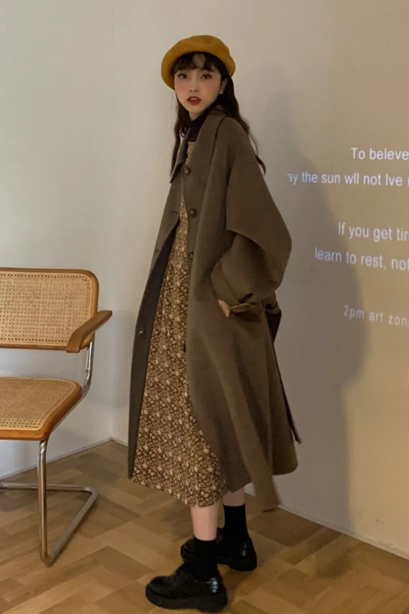 

Cotton Thickened Medium Length Woollen Windbreaker Coat Women's Korean Autumn And Winter Temperament Small Over Knee Woolen Coat