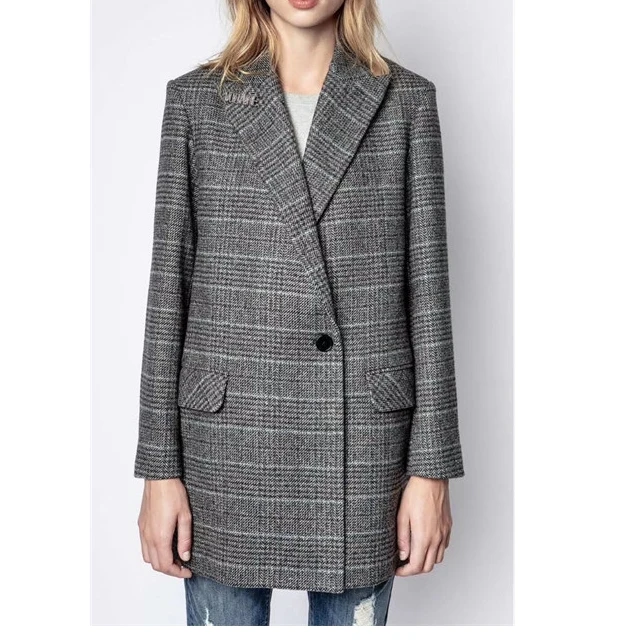 

Coat 2021 Women's Autumn and Winter New Yarn-dyed Double Check Suit Collar Loose Coat