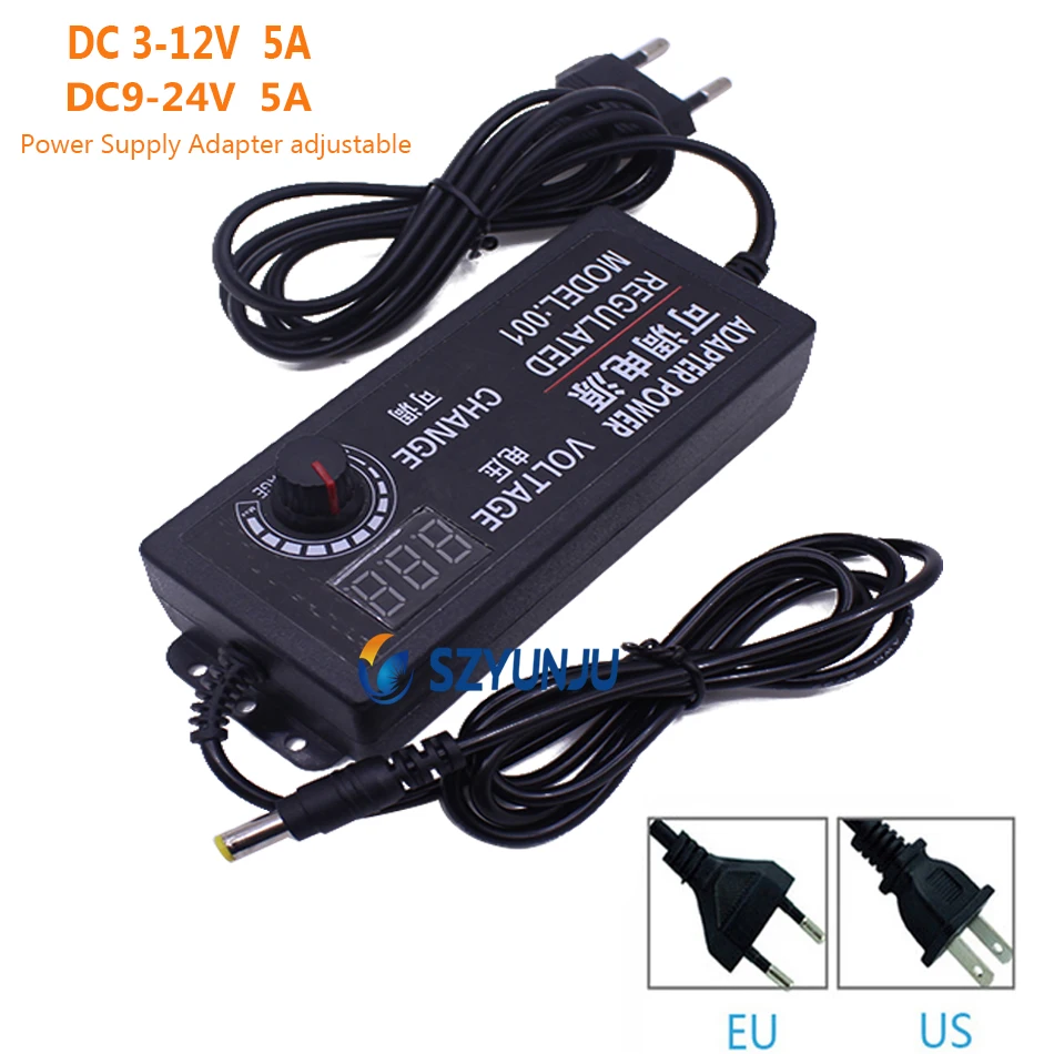 

Power Supply Adapter Adjustable AC 100-240V to DC 3V-12V 5A /9-24V 5A Lighting Accessories Display Screen Voltage Power Supply