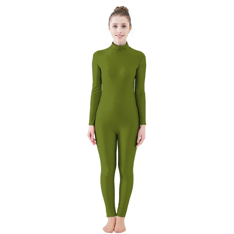 Army Green Ensnovo, Женский балетный комбинезон Yogo, длинный рукав, водолазка, костюм, лайкра, нейлон, спандекс, Одежда для танцев, боди, спортивные комбинезоны - Цвет: Army Green