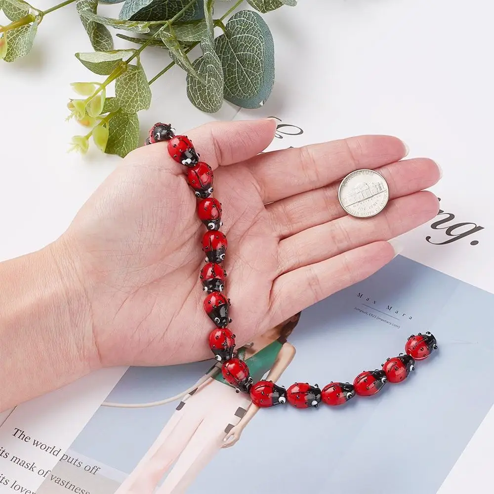 

20pcs/Strand Handmade Lampwork Beads Strands 3D Ladybug Loose beads Necklace Bracelet Jewelry Making DIY Supplies