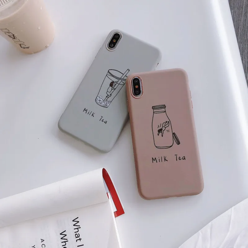 Simple Creative Milk Tea Drink Phone Cases For iPhone X XS Max XR 8 7 6 6S Plus Full Cover Silicone Soft Shell Protection Coque |