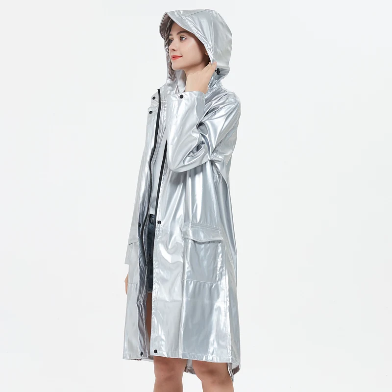 Модный крутой серебристый мягкий кожаный непромокаемый хипстерский длинный