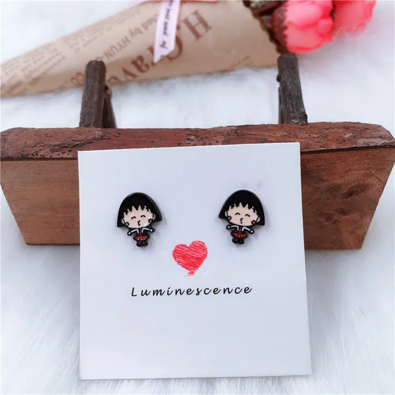 EUPNHY 8 видов стилей Chibi Maruko Chan мультфильм серьги-гвоздики японского аниме серьги-гвоздики для женщин девочек повседневные Сережки для пирсинга - Окраска металла: 3