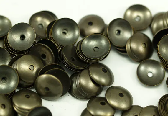 

50 pcs Antique Brass Round Middle Hole Bead Caps, Connectors, Findings, Charms (8 mm) K018
