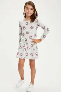 DeFacto осень платье для девочек длинное платье для девочек с рисунком в виде единорога с принтом с длинным рукавом платья для детей, детская одежда, балетные пачки, удобные Fashion-R2350A620AU