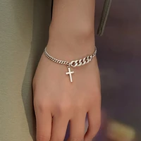 personality hip hop necklace bracelet copper metal cross pendant silver color chain necklaces bracelets for women unisex jewelry