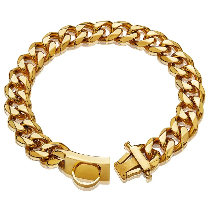 

19MM Metal Dog Chain Collar Safety Buckle Design Strong Heavy Duty Cuban Link Necklace for Medium Large Dogs Pitbull Bully