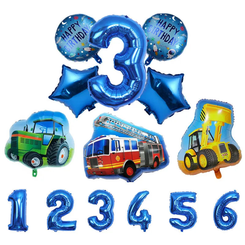 Пожарная машина 6 шт. фольгированный шар с цифрами трактор бульдозер поезд