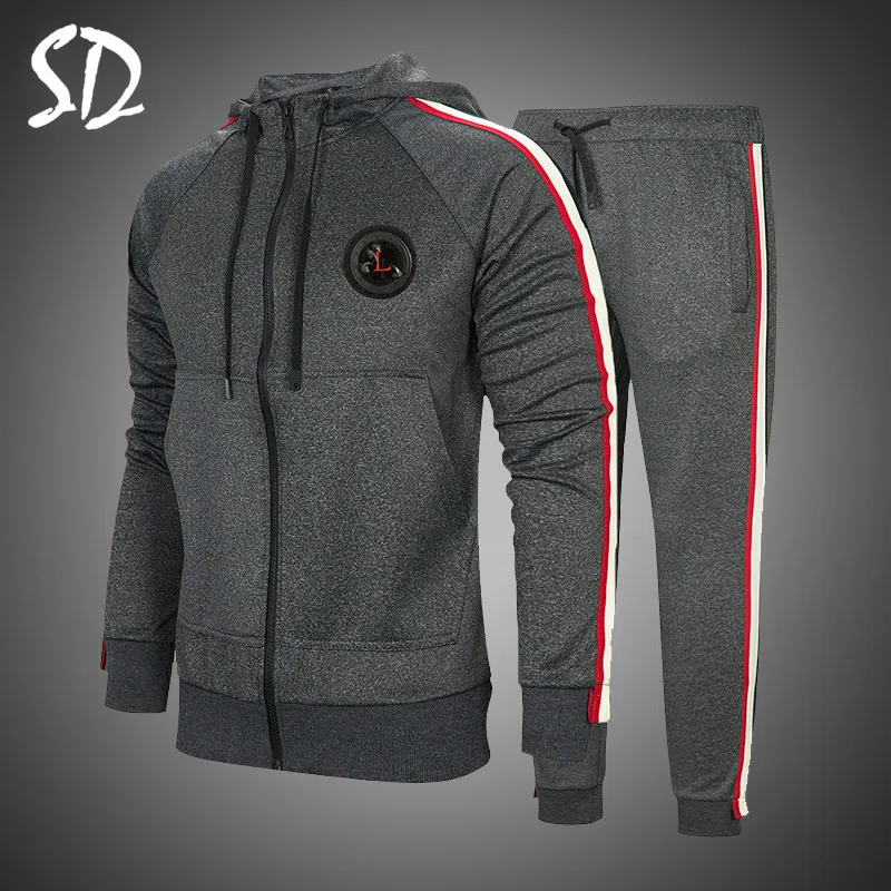 Мужские комплекты 2019 модные тонкие спортивные костюмы с длинными рукавами