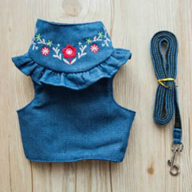 Dog Harness Vest Pet Puppy Leash Walking Traction Rope Jeans For Small Denim Pets Outdoors Accessories | Дом и сад