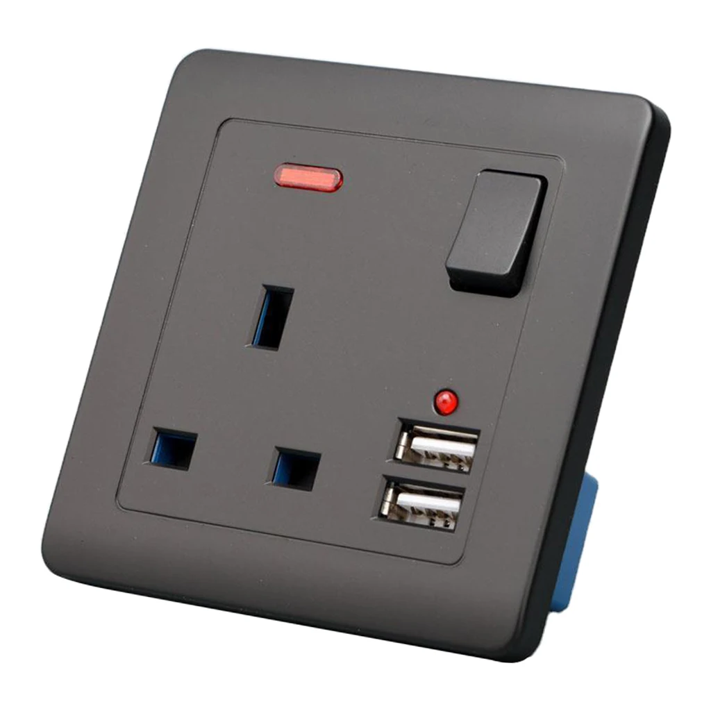

Electrical Wall Socket UK Plug with 2 USB Port Outlets Plate Universal Black