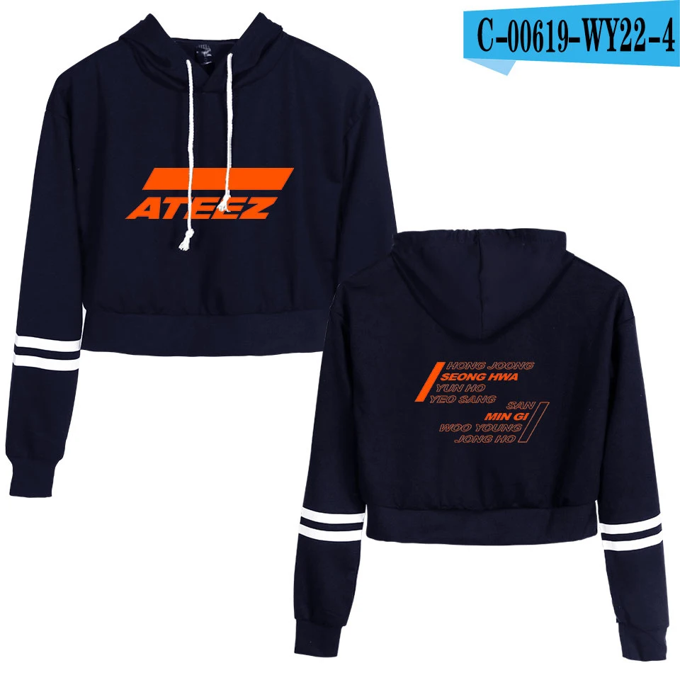 Ateez Kpop свитшоты женские корейские пупок толстовки Толстовка классная, с принтом сексуальная стильная новая популярная Harajuku пуловер уличная - Цвет: NAVY
