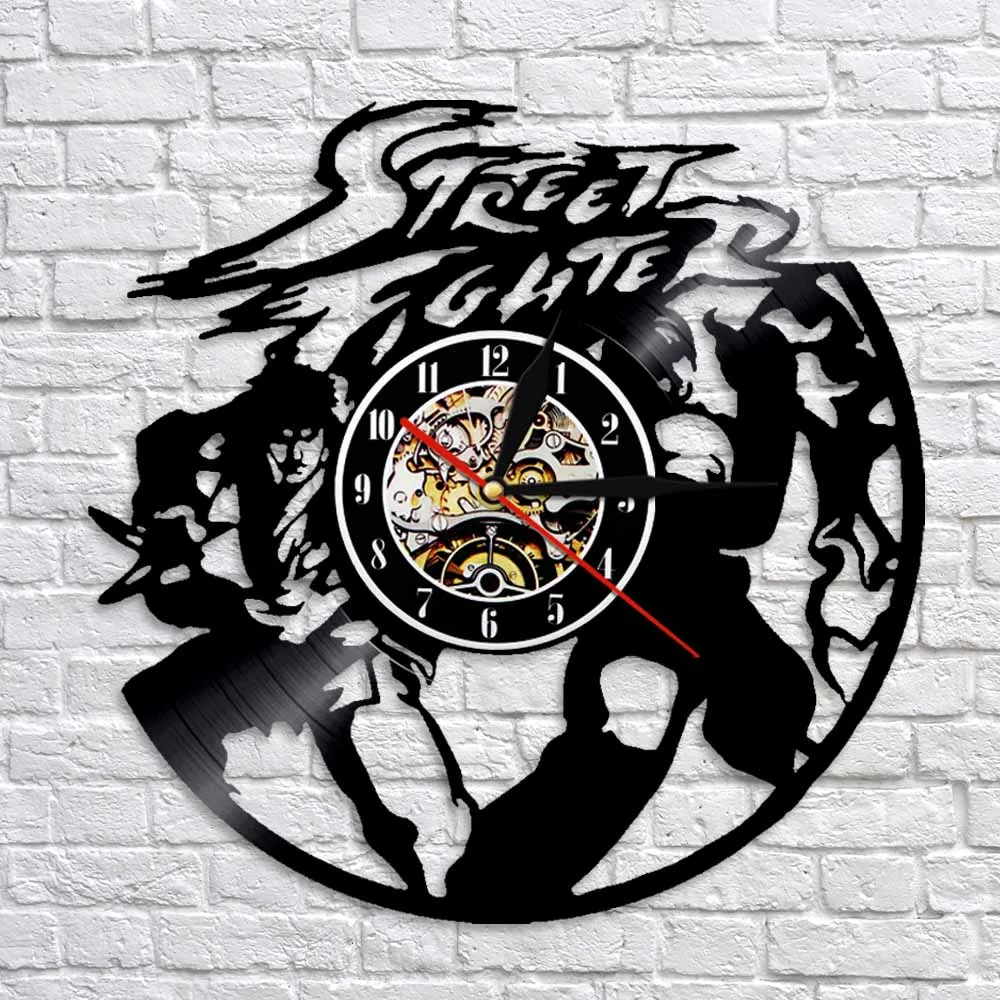 Аркадная игра виниловые часы боевой персонаж мультфильм Силуэт винтажные