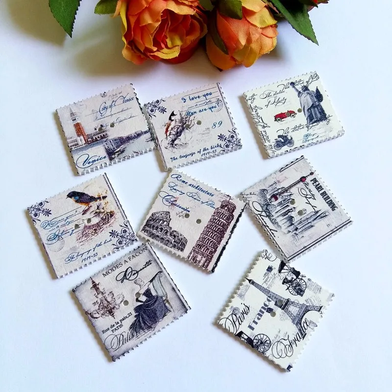 20 шт./лот смешанные деревянные кнопки квадратной формы DIY Ремесло Деревянные