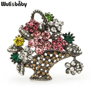 Женская Брошь со стразами Wuli  baby, разноцветная металлическая Цветочная корзина, Подарочная брошь, брошь для вечеринки