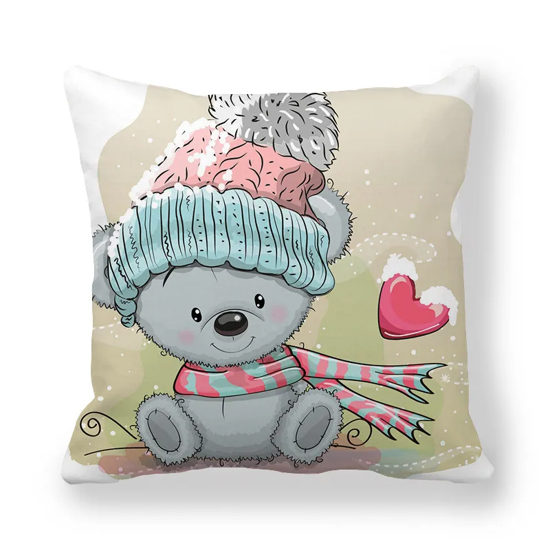 

Christmas Pillow Covers Winter with Cute Cartoon Animal Throw Pillow Case for Home Sofa Couch Cushion Cover 18 x 18 Inches