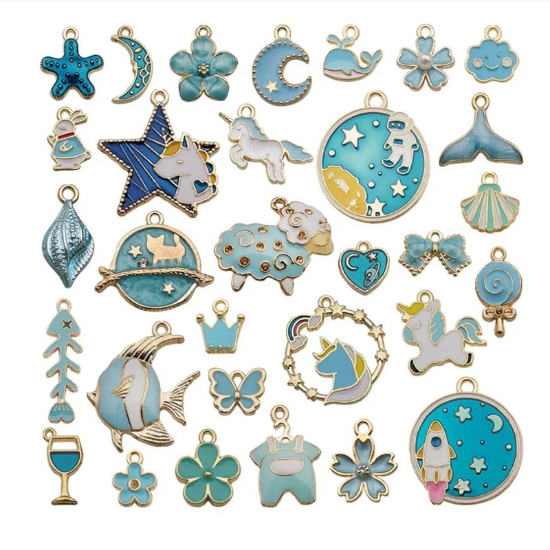 

10/31 шт. смешанные стильные синие цветные эмалированные шармы-бусины DIY серьги браслет основа подвески ожерелья Аксессуары для изготовления ...