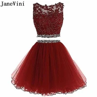 janevini sexy beaded homecoming dresses two piece short lace burgundy formal party dress a line tulle gowns vestido corto encaje