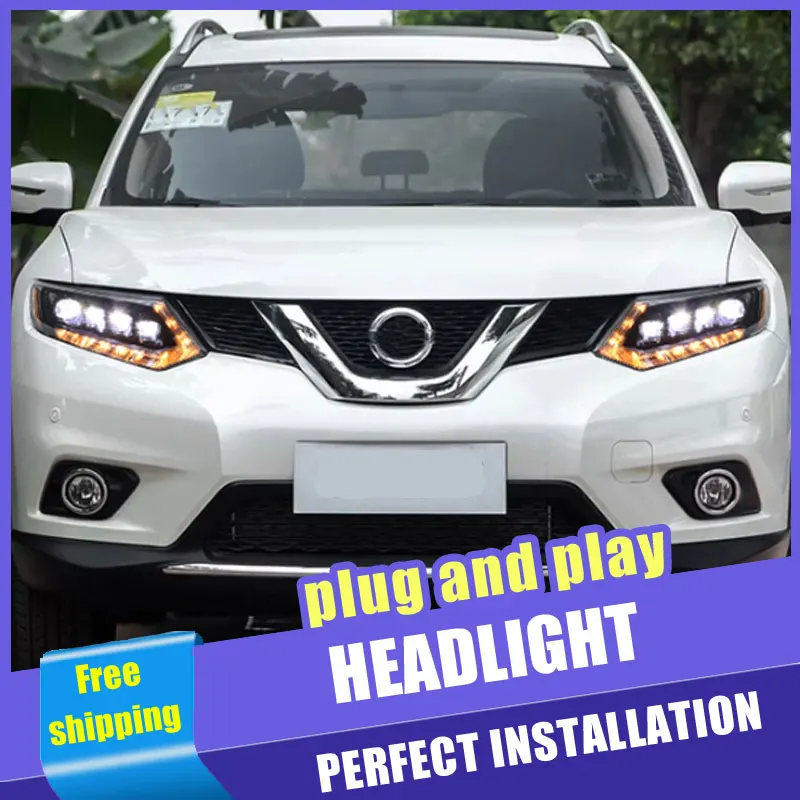 

2PCS Car Style LED headlights for Nissan X-Trail 14-16 for X-Trail head lamp LED DRL Lens Double Beam H7 HID Xenon bi xenon lens