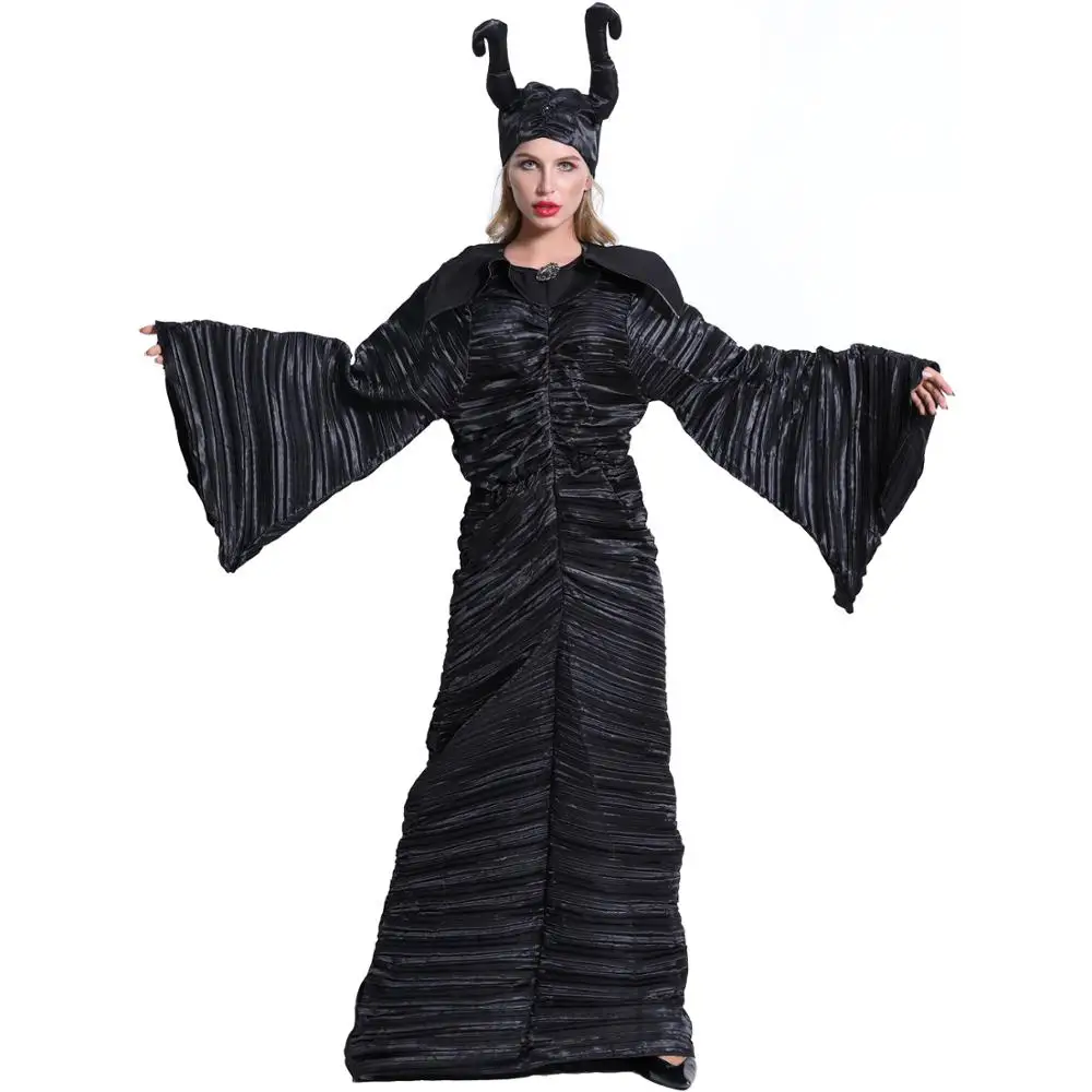 Фильм Спящая красавица Maleficent косплей костюм черный длинное платье Хэллоуин Карнавальная вечеринка, Забавный коврог ведьма платье C57570AD