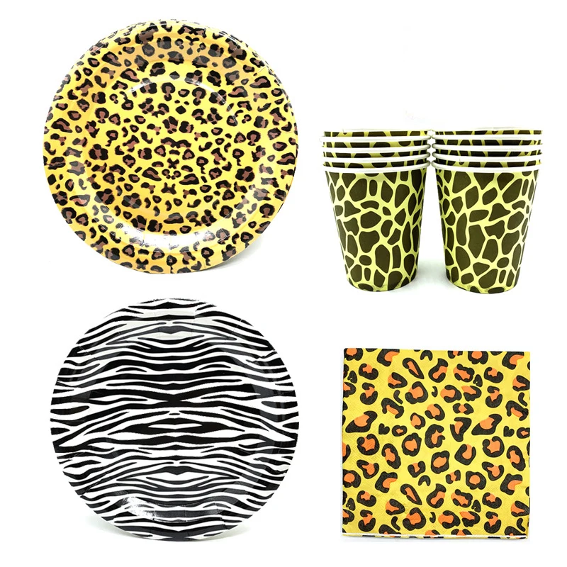 

Zoo Animal Print Party Supplies Jungle Party Kids Birthday Disposable Tableware Set Baby Shower Safari Themed Party Decorations