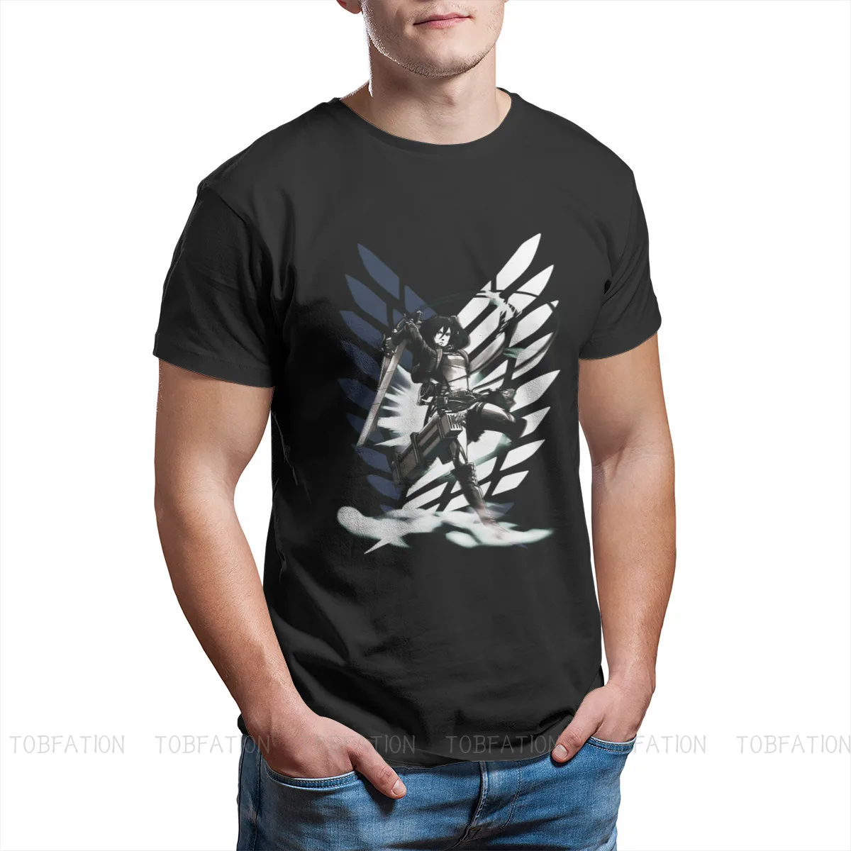 

Attack On Titan Eren Levi Anime Newest TShirt for Men Mikasa Round Neck Pure Cotton T Shirt Hip Hop Gift Clothes Tops 6XL