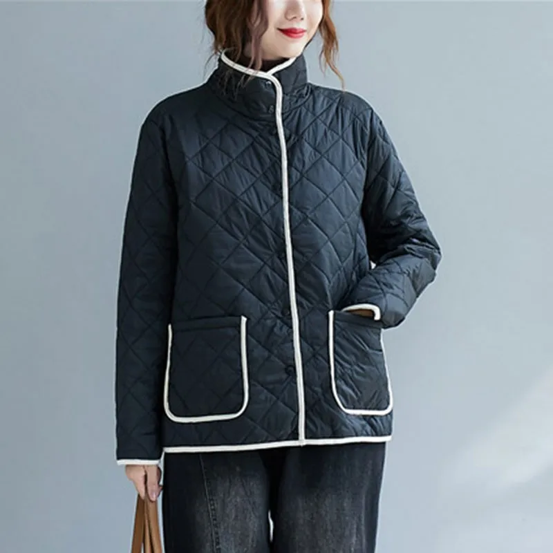 

Женская Стеганая куртка в винтажном стиле, повседневная Толстая хлопковая куртка с воротником-стойкой и двумя карманами, S2696, Осень-зима 2020