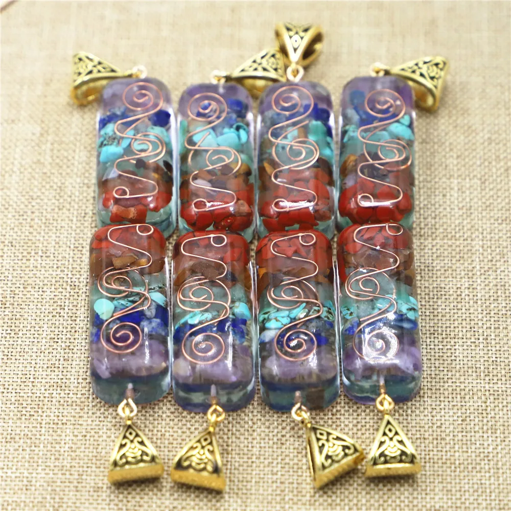 

6pcs 7 Chakra Energy Pendant Orgonite Necklace Rainbow Crystal Pendant Yoga Meditation Necklace Resin Jewelry For Women Men