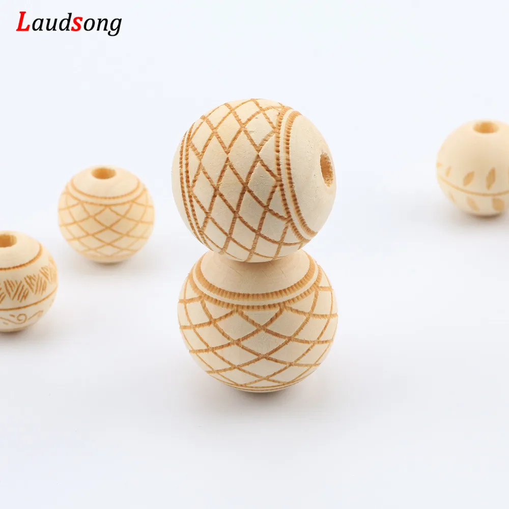 Luadsong 20-25mm Natural Wooden Beads Lead-free Round Wood Flower For Diy Baby Jewelry Making Pacifier Clip Teething Toys | Украшения и