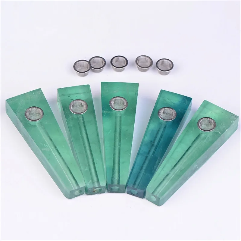 Натуральный красивое зеленое флюоритовый кварц с украшением в виде кристаллов