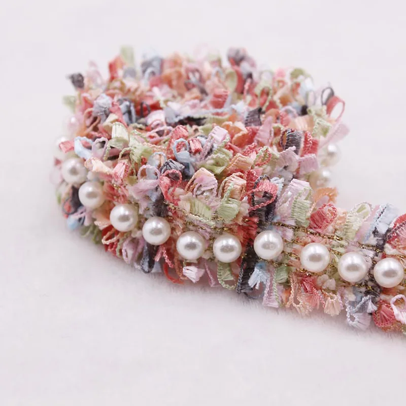 Новинка полиэфирная кружевная лента с имитацией жемчуга и бисером плетеная