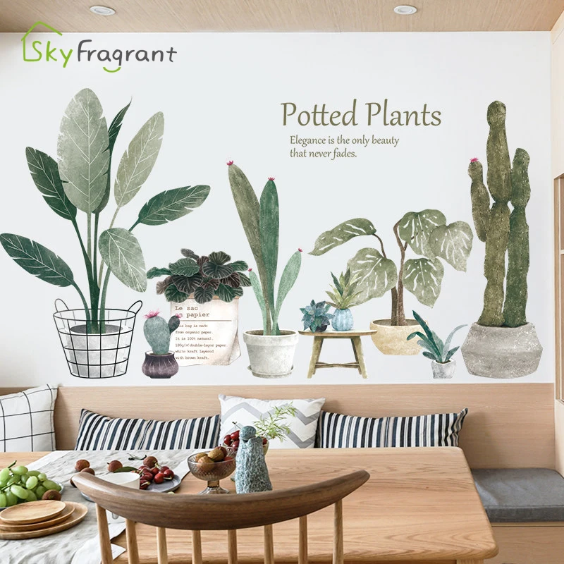

Large Size Potted Plants Wall Stickers Home Decor Self Adhesive Sticker Living Room Bedroom Skirting Background Wall Decoration