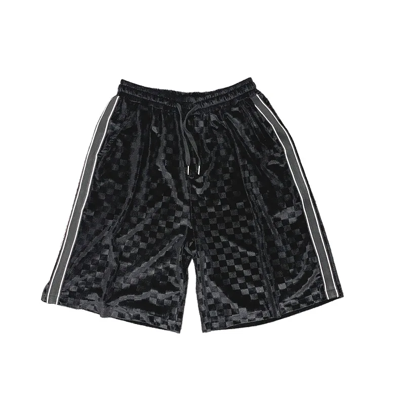 

Summer Shorts Women Knee Pants Harajuku Checkerboard Loose High Waist Five Point Pants Vintage Stitching Stripes Straight Man