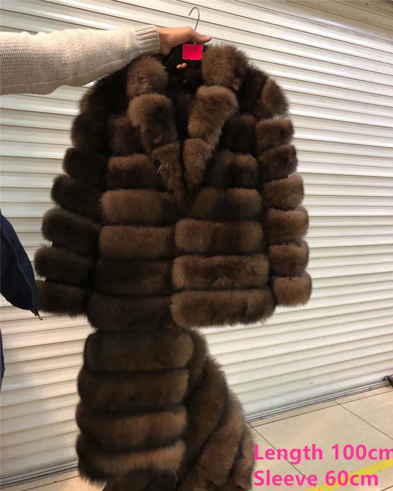 100cm coat length Новое натуральное пальто из натурального Лисьего меха зимняя женская длинная стильная натуральная меховая куртка женская качественная натуральный мех лисы пальто - Цвет: 100cm coat length