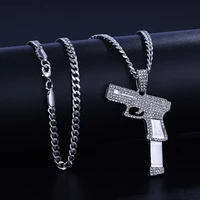 bing bing rock hip hop iced out rope chain gun square pendants necklaces for men fashion jewelry gold sliver chain wholesale