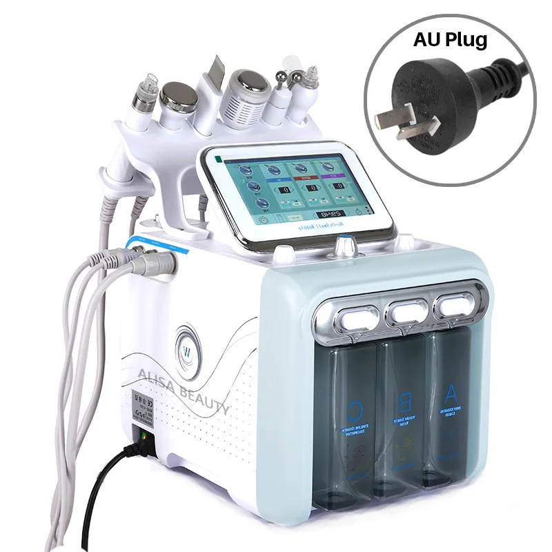 AU Plug Pro 6 в 1 Гидра дермабразия Aqua Peel чистый уход за кожей био светильник RF вакуумная Очистка лица Гидро Вода кислородная струя очистка машина - Цвет: AU Plug
